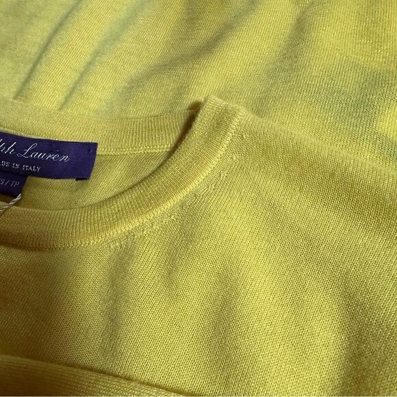 Ralph Lauren Canary Yellow Italian Cashmere Crewneck Long Sleeve Sweater - Picture 9 of 14